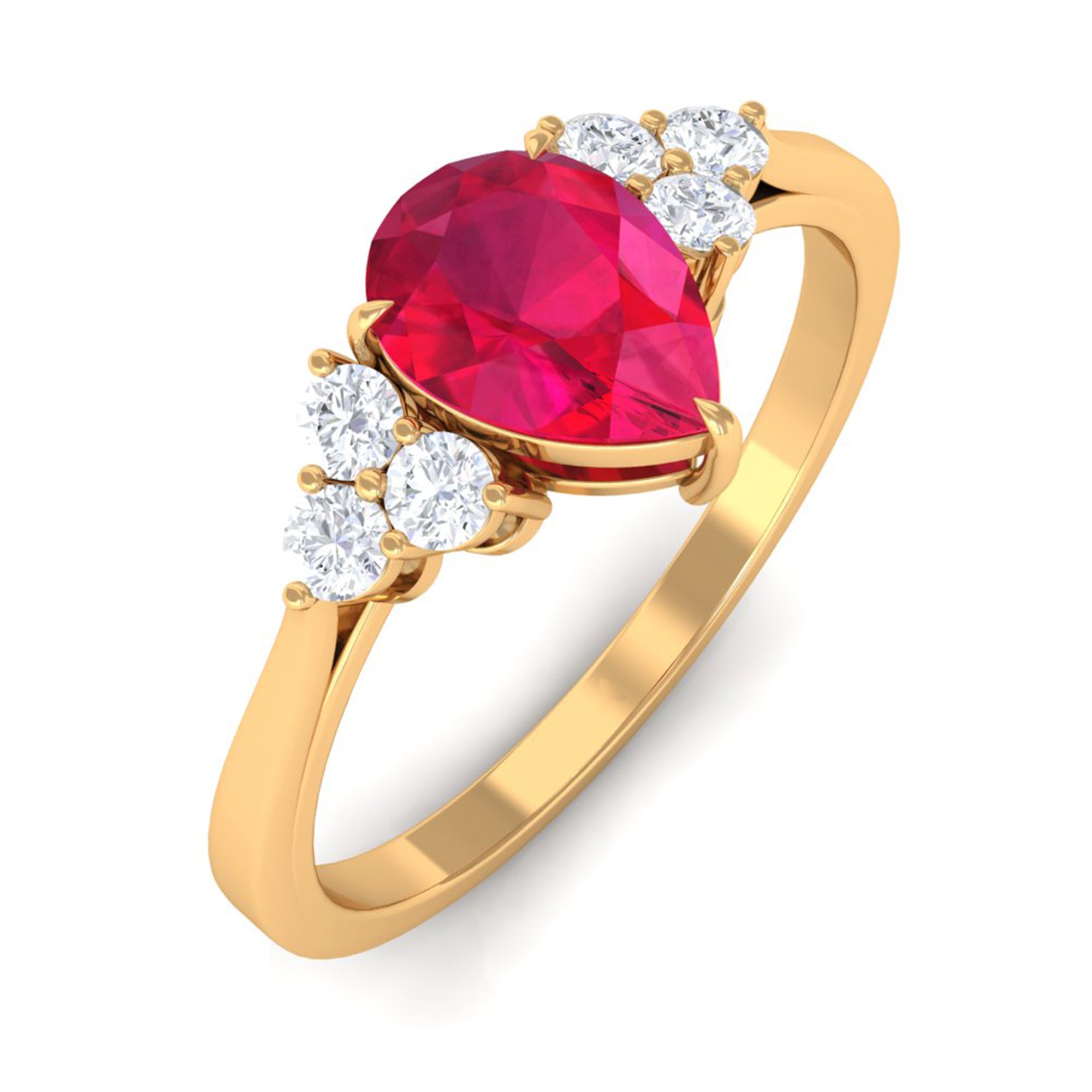 Rosec Jewels-Natural 0.8 Carat Ruby Teardrop Engagement Ring with Diamond Trio