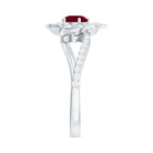Real Ruby and Diamond Flower Ring with Bypass Shank Ruby - ( AAA ) - Quality - Rosec Jewels
