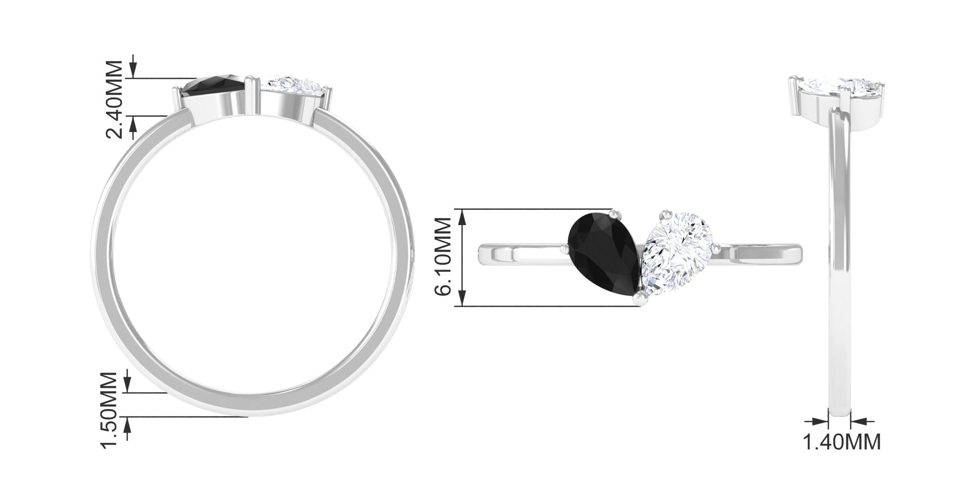 Created Black Diamond 2 Stone Ring Lab Created Black Diamond - ( AAAA ) - Quality - Rosec Jewels