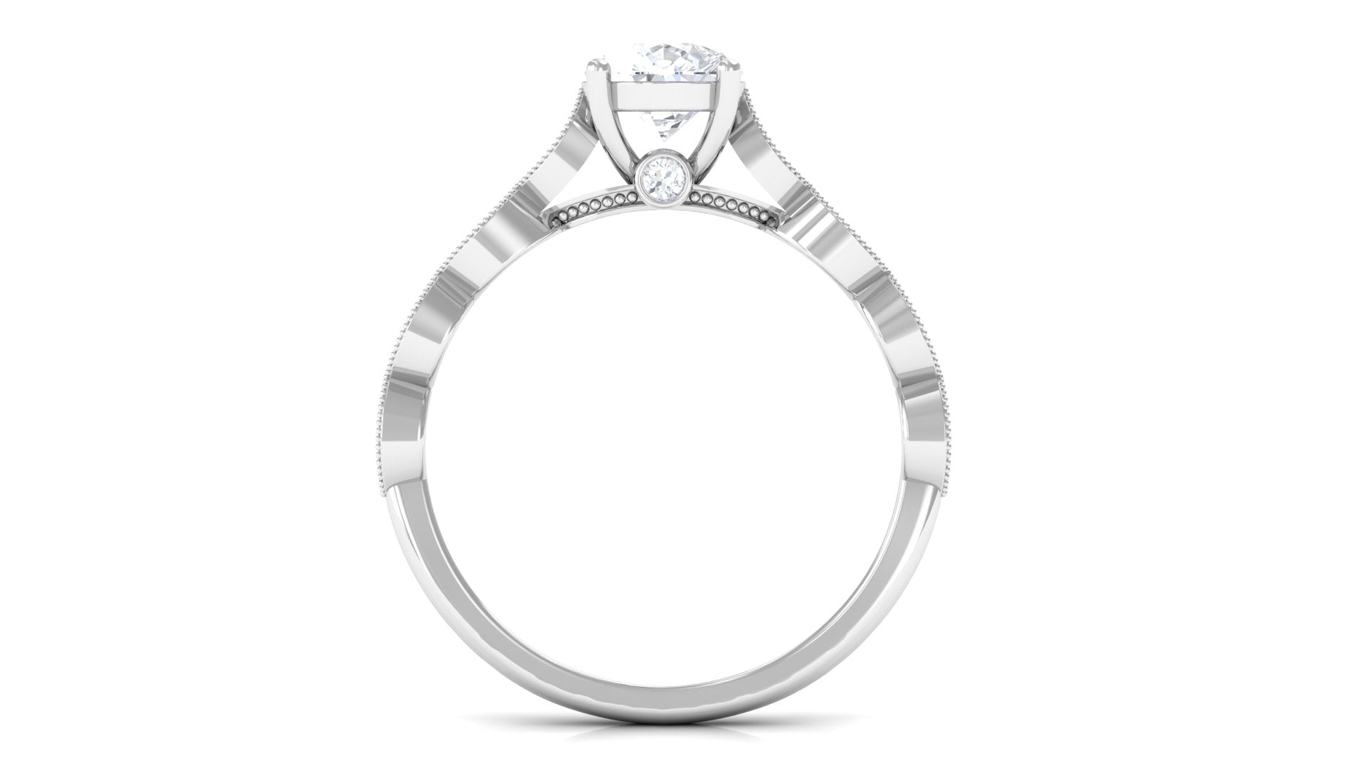 Pear Shape Lab Grown Diamond Scalloped Solitaire Ring Lab Grown Diamond - ( EF-VS ) - Color and Clarity - Rosec Jewels