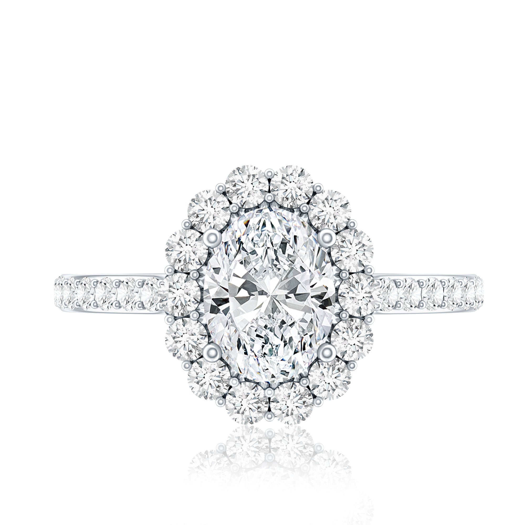 Oval Shape Lab Grown Diamond Halo Engagement Ring Lab - ( EF-VS ) - Rosec Jewels