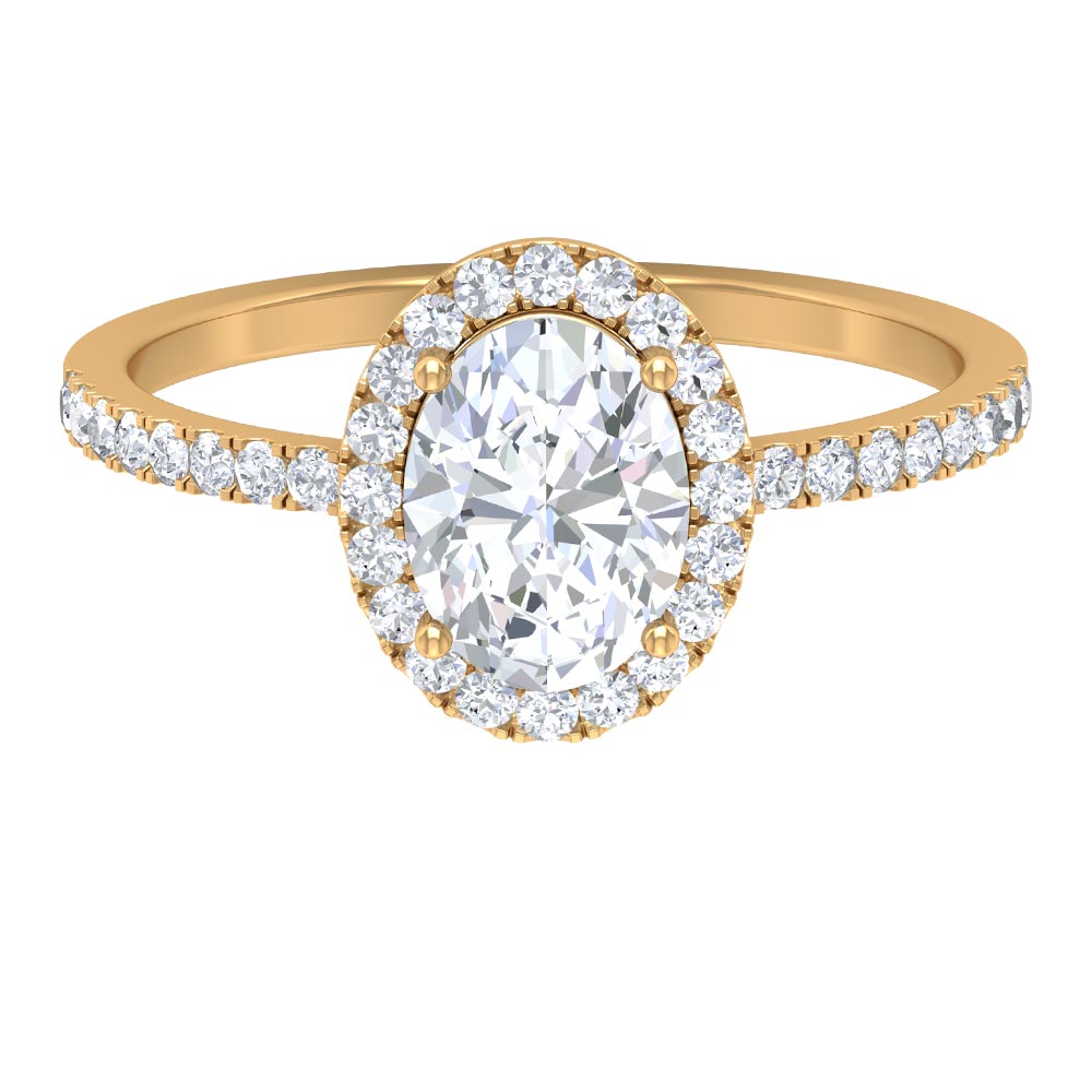 Classic Oval Lab Grown Diamond Engagement Ring with Halo Lab Grown Diamond - ( EF-VS ) - Color and Clarity - Rosec Jewels