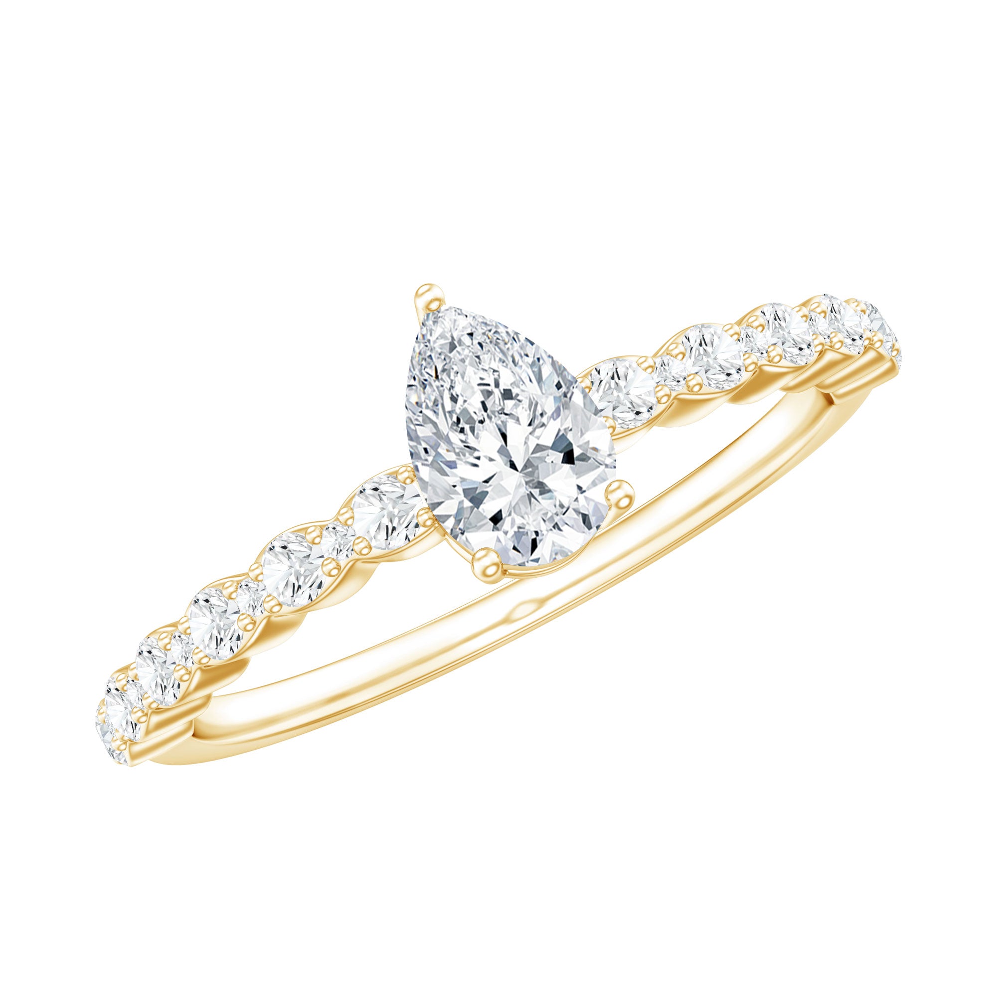 Pear Shape Lab Grown Diamond Solitaire Promise Ring with Side Stones Lab - ( EF-VS ) - Rosec Jewels