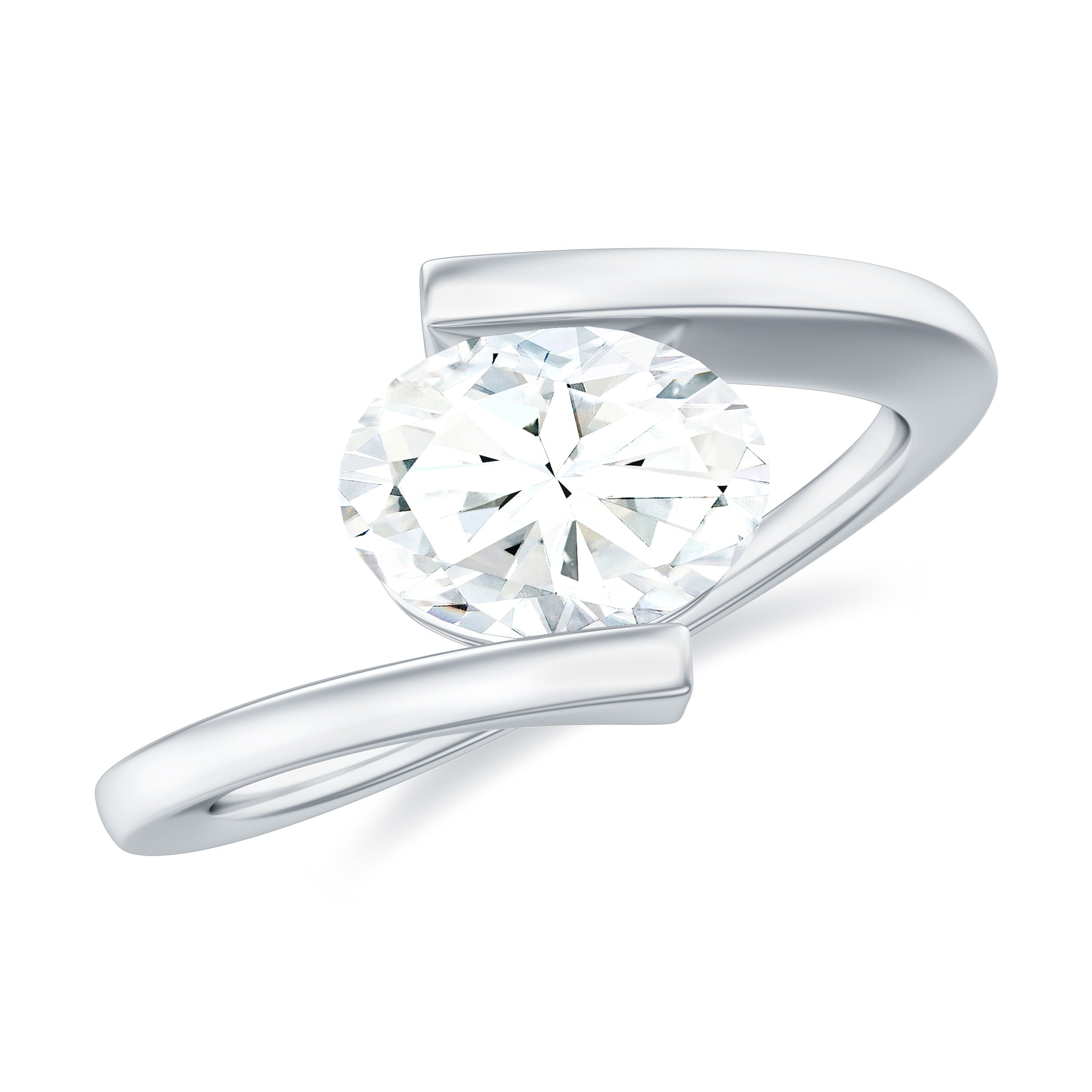 Simple Oval Shape Lab Grown Diamond Solitaire Bypass Ring Lab Grown Diamond - ( EF-VS ) - Color and Clarity - Rosec Jewels