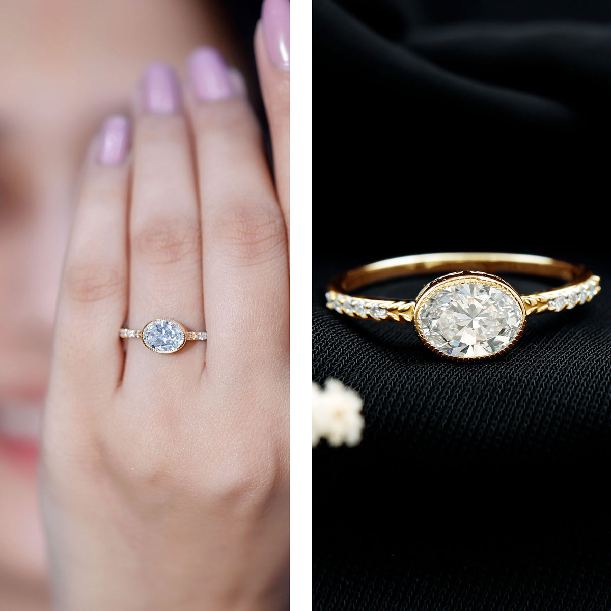 Oval Lab Grown Diamond Solitaire Engagement Ring in Bezel Setting Lab - ( EF-VS ) - Rosec Jewels