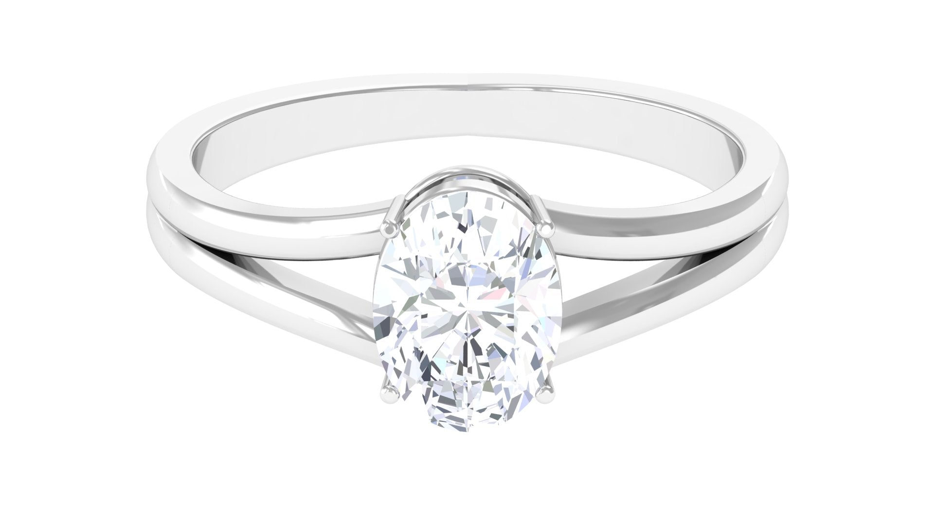 Oval Lab Grown Diamond Solitaire Ring in Split Shank Lab Grown Diamond - ( EF-VS ) - Color and Clarity - Rosec Jewels