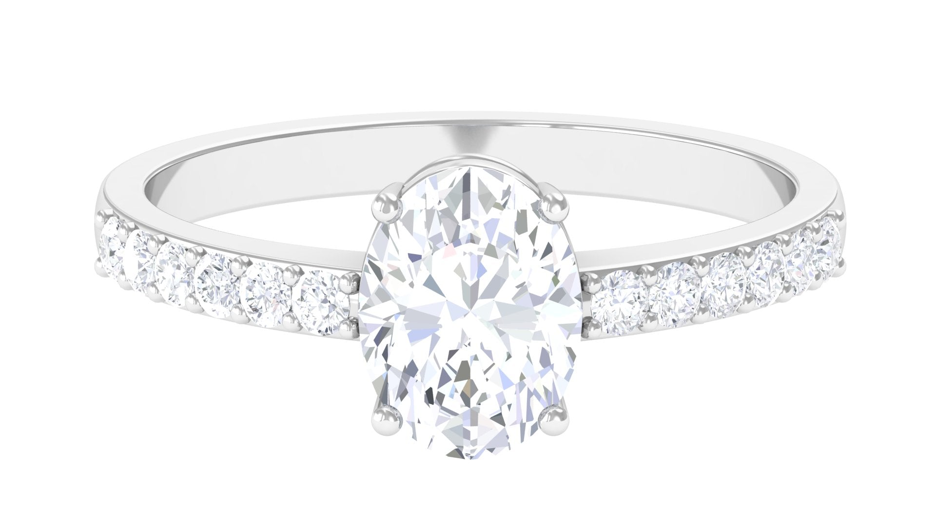 Oval Lab Grown Diamond Solitaire Engagement Ring with Side Stones Lab Grown Diamond - ( EF-VS ) - Color and Clarity - Rosec Jewels