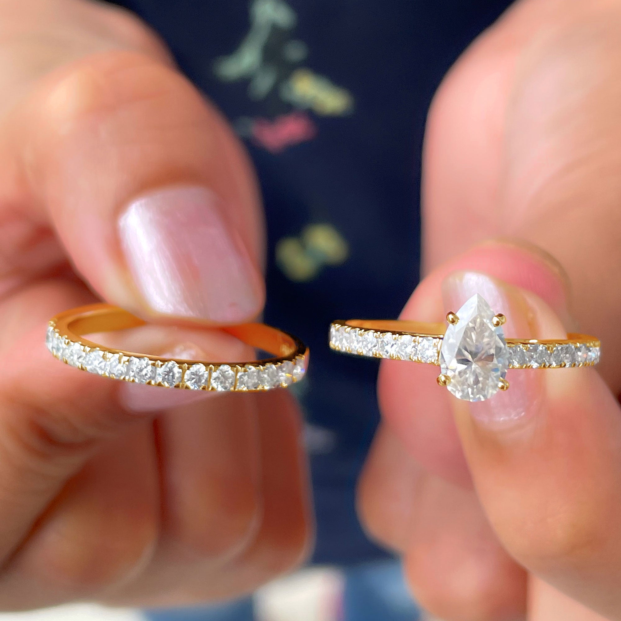 Minimal Pear Shape Lab Grown Diamond Wedding Ring Set Lab Grown Diamond - ( EF-VS ) - Color and Clarity - Rosec Jewels