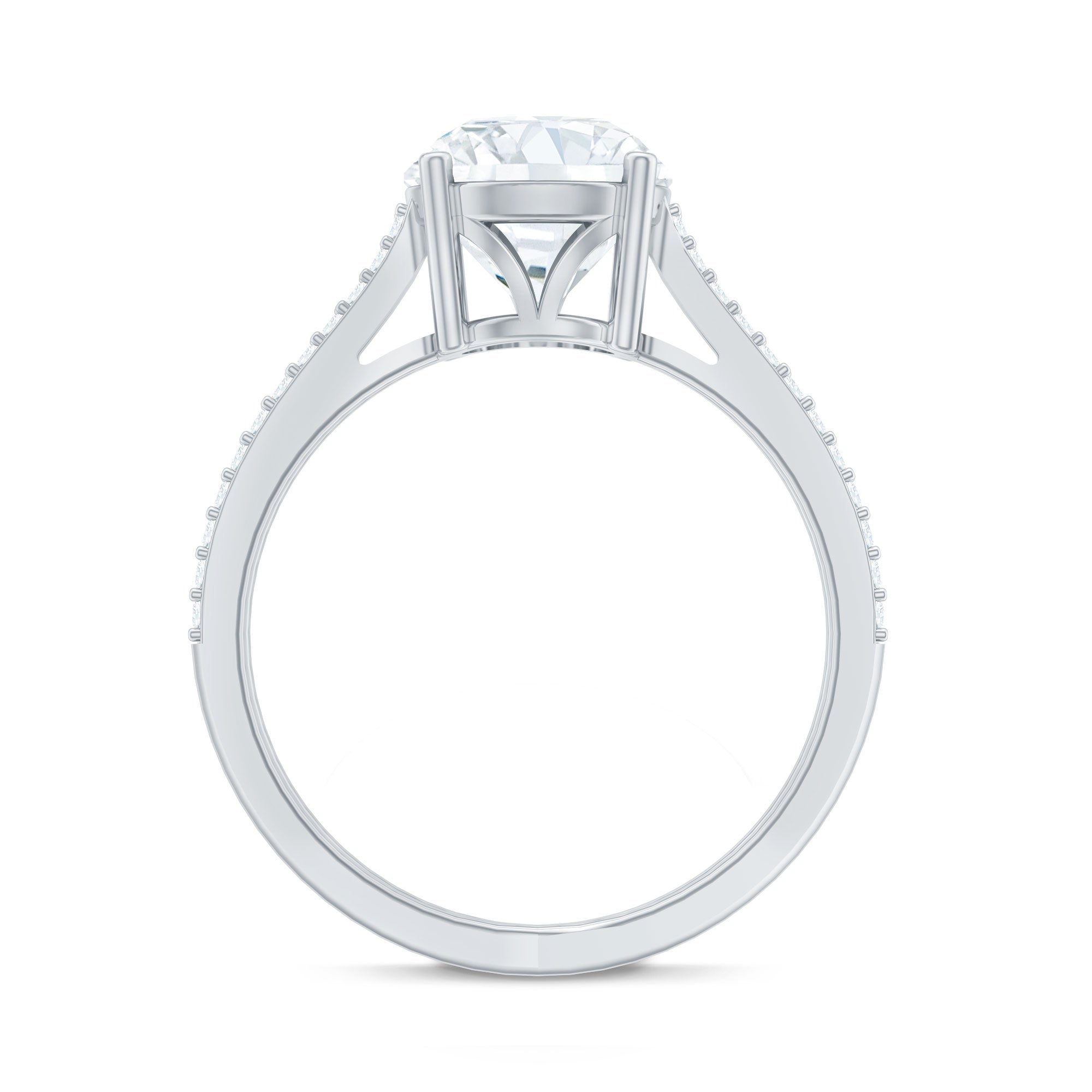 Solitaire Moissanite 2 Carat Engagement Ring with Split Shank D-VS1 92.5 Sterling Silver - Rosec Jewels