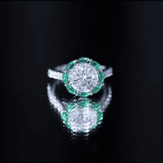 Certified 3 Carat Moissanite Designer Engagement Ring With Emerald D-VS1 92.5 Sterling Silver - Rosec Jewels