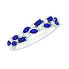 Certified Lab Grown Blue Sapphire Diamond Half Eternity Band Ring AAAA - Rosec Jewels