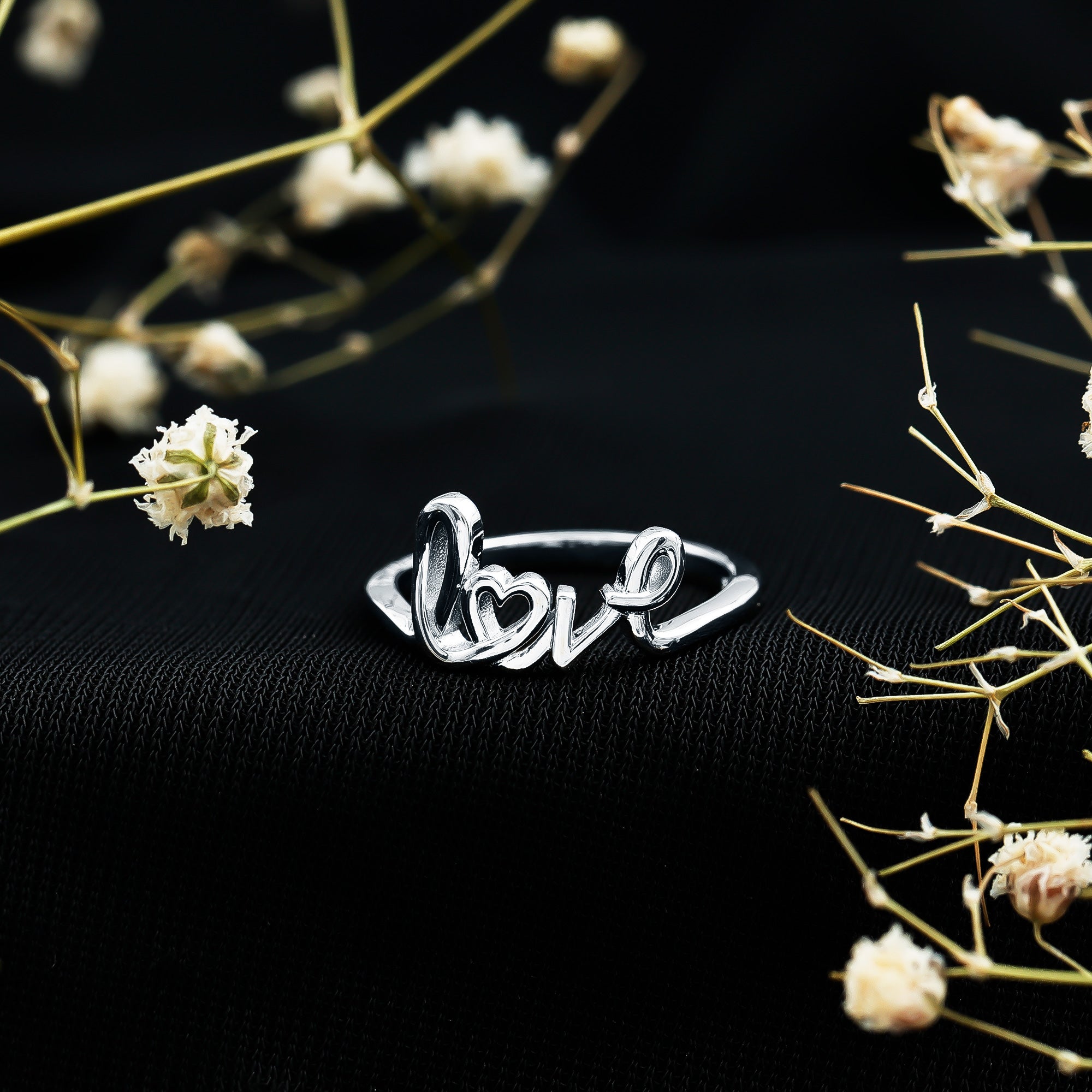 Rosec Jewels-Script Love Ring in 14k Gold Plated Sterling Silver