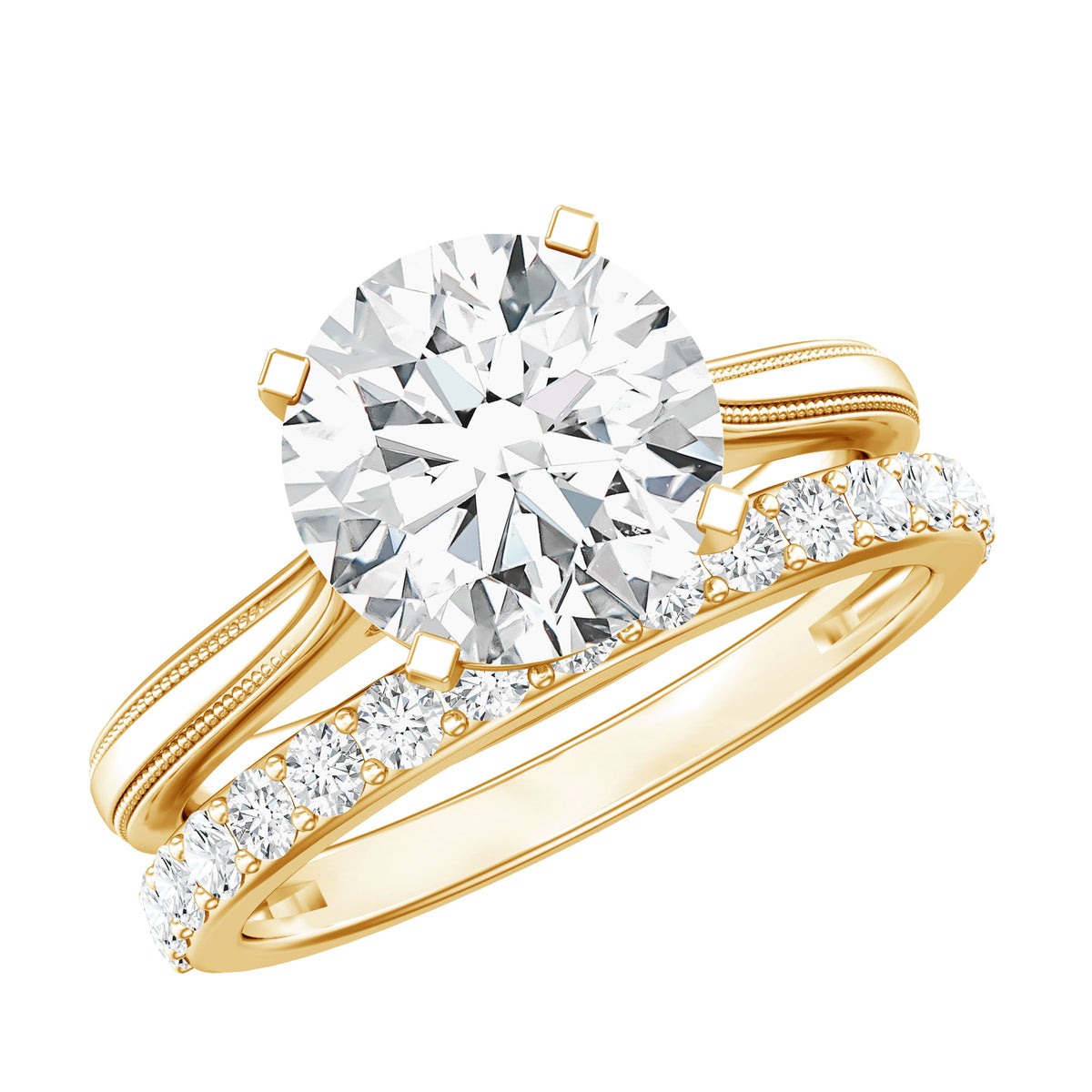 Rosec Jewels-IGI Documented 3 Carat Lab Grown Diamond Solitaire Bridal Ring Set
