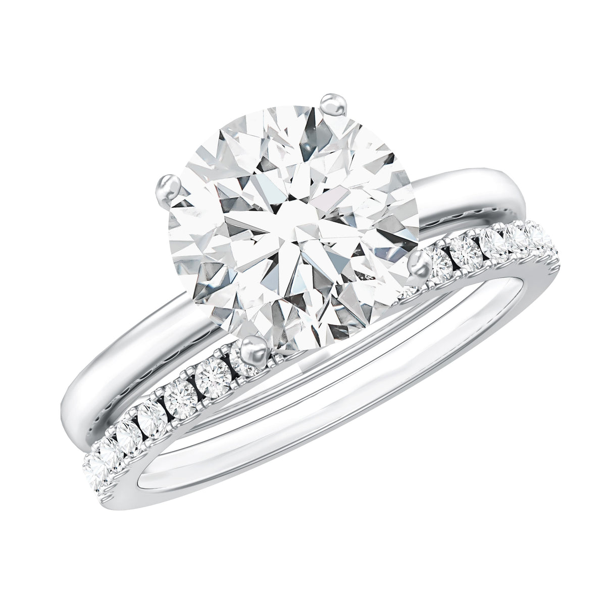 Round Shaped 3 Carat Lab Grown Diamond Solitaire Bridal Ring Set with IGI Certificate Lab - ( E-VS1 ) - Rosec Jewels