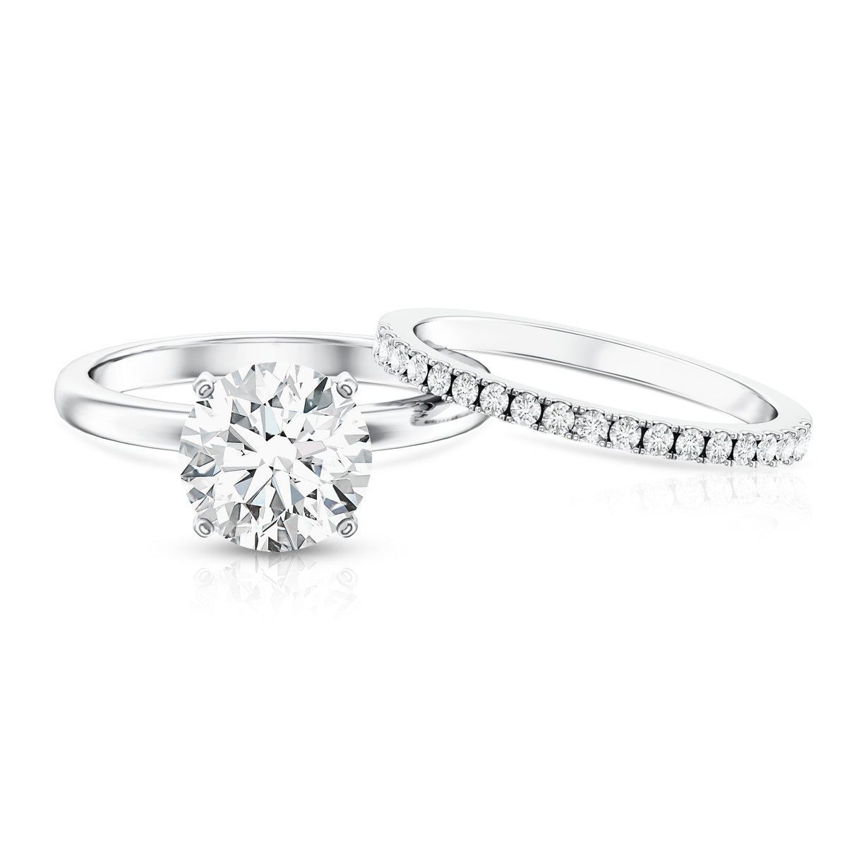 Round Shaped 3 Carat Lab Grown Diamond Solitaire Bridal Ring Set with IGI Certificate Lab - ( E-VS1 ) - Rosec Jewels