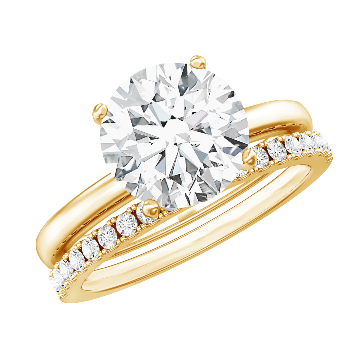 Round Shaped 3 Carat Lab Grown Diamond Solitaire Bridal Ring Set with IGI Certificate Lab - ( E-VS1 ) - Rosec Jewels