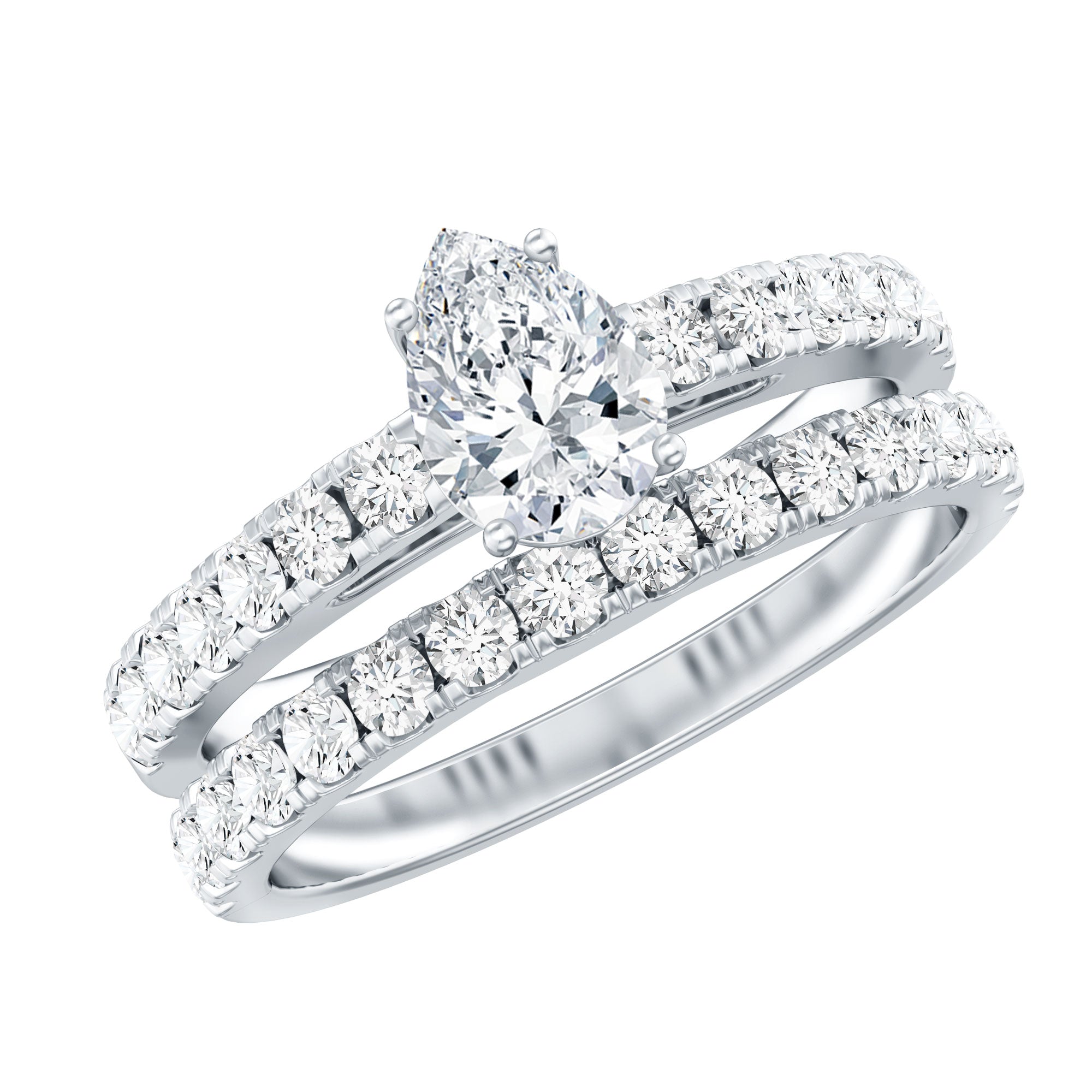 IGI Certified 1 Carat Lab Grown Diamond Pear Engagement Ring with Wedding Band Lab - ( E-VS1 ) - Rosec Jewels