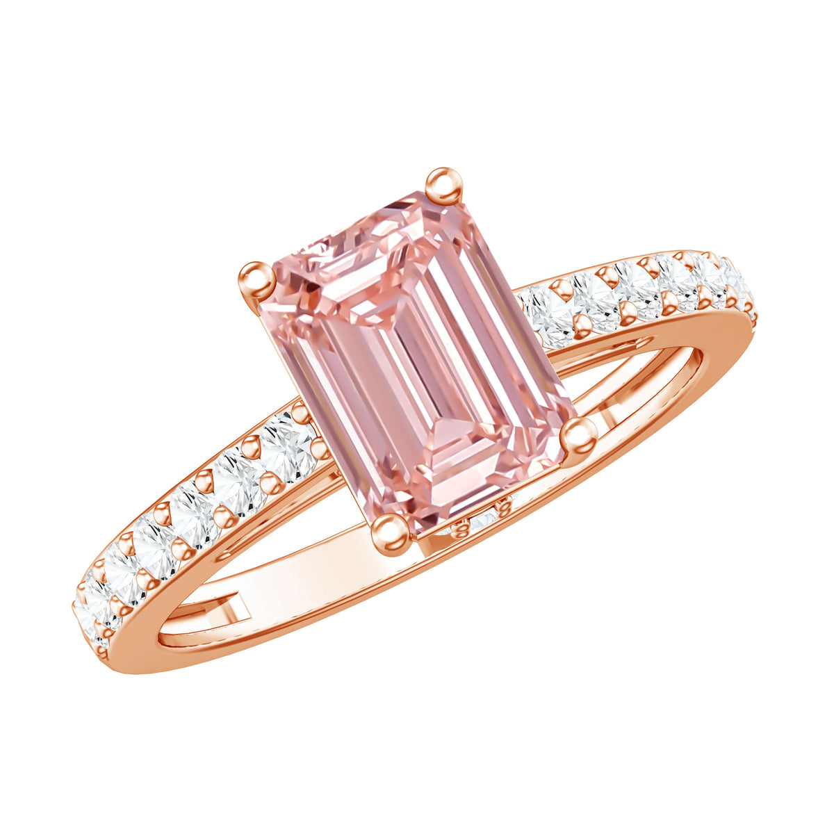 Lab Grown 2 Carat Pink Diamond Emerald Cut Engagement Ring IGI Verified Fancy Pink - VS1 - Rosec Jewels