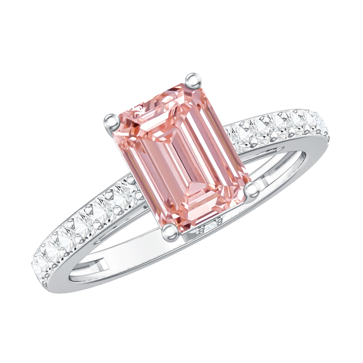Lab Grown 2 Carat Pink Diamond Emerald Cut Engagement Ring IGI Verified Fancy Pink - VS1 - Rosec Jewels