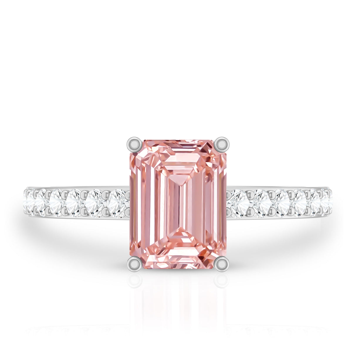 Lab Grown 2 Carat Pink Diamond Emerald Cut Engagement Ring IGI Verified Fancy Pink - VS1 - Rosec Jewels