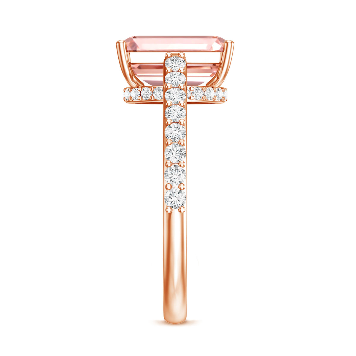 3 Carat Emerald Cut Lab Pink Diamond Hidden Halo Engagement Ring IGI Certified Fancy Pink - VS1 - Rosec Jewels