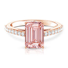 3 Carat Emerald Cut Lab Pink Diamond Hidden Halo Engagement Ring IGI Certified Fancy Pink - VS1 - Rosec Jewels
