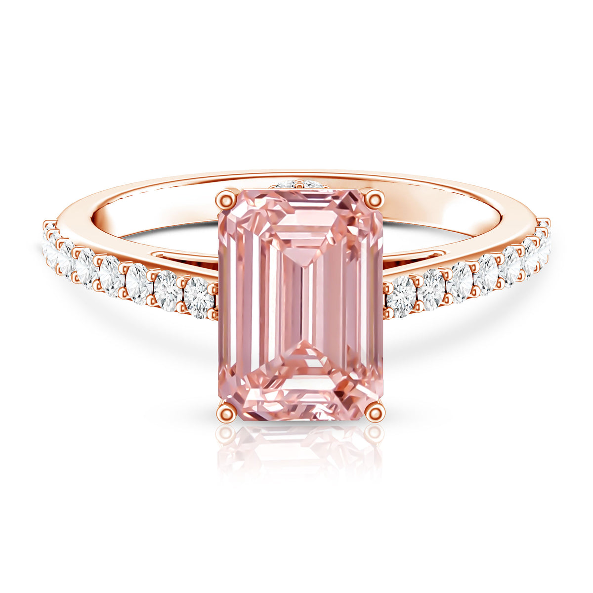 3 Carat Emerald Cut Lab Pink Diamond Hidden Halo Engagement Ring IGI Certified Fancy Pink - VS1 - Rosec Jewels