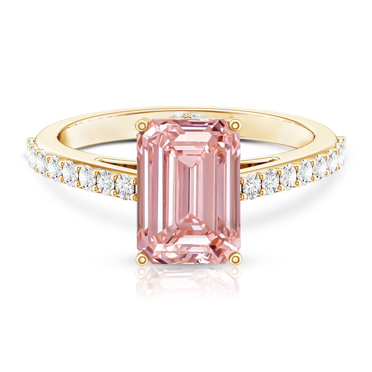 3 Carat Emerald Cut Lab Pink Diamond Hidden Halo Engagement Ring IGI Certified Fancy Pink - VS1 - Rosec Jewels