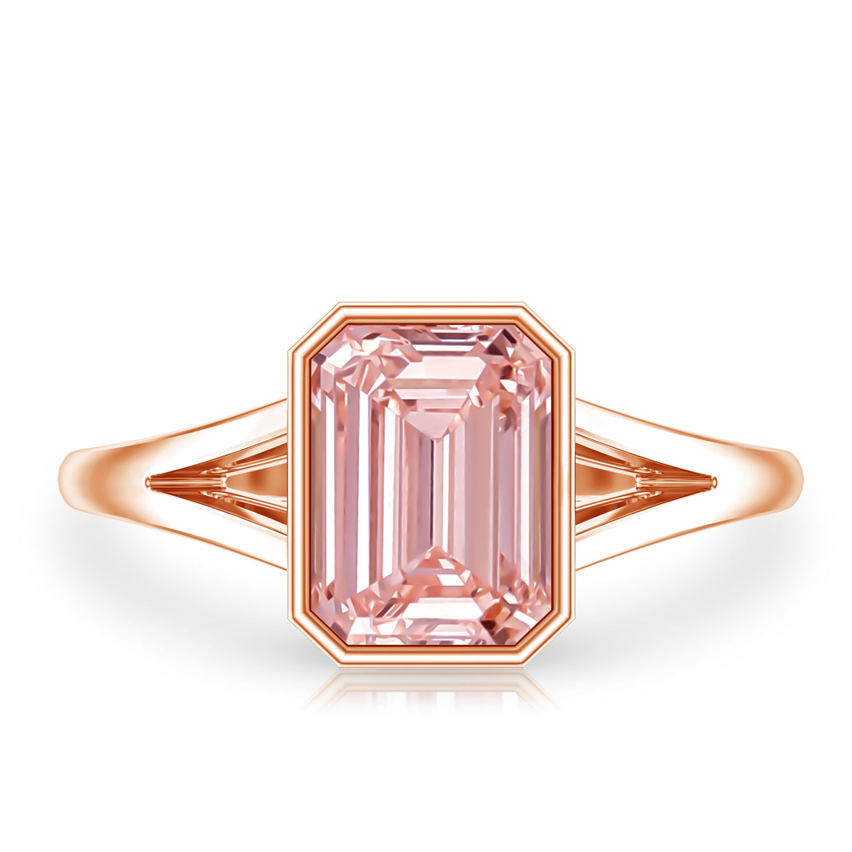 Rosec Jewels-IGI Graded 2 Carat Emerald Cut Split Shank Engagement Ring with Lab Grown Pink Diamond