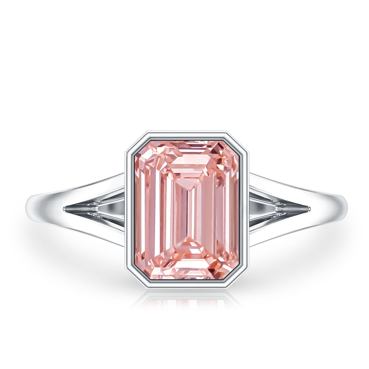Rosec Jewels-IGI Graded 2 Carat Emerald Cut Split Shank Engagement Ring with Lab Grown Pink Diamond