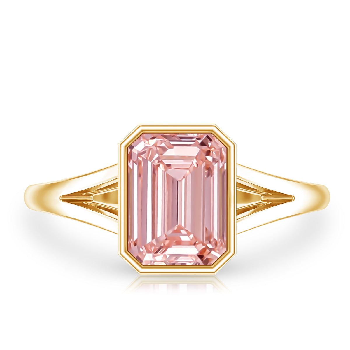 Rosec Jewels-IGI Graded 2 Carat Emerald Cut Split Shank Engagement Ring with Lab Grown Pink Diamond