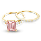 Rosec Jewels-2 Carat Emerald Cut Lab Pink Diamond Engagement Ring Set with IGI Certificate