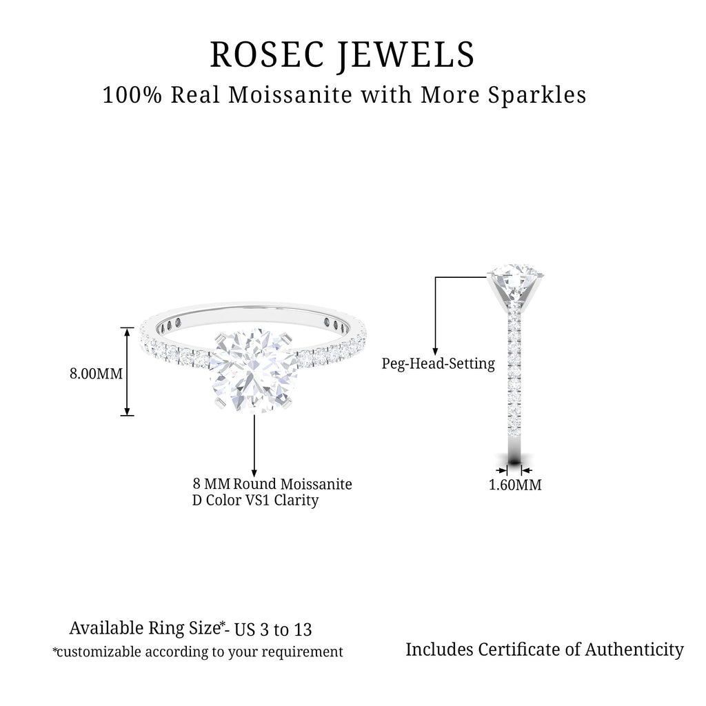 Peg Head Set Moissanite Solitaire Engagement Ring Moissanite - ( D-VS1 ) - Color and Clarity - Rosec Jewels