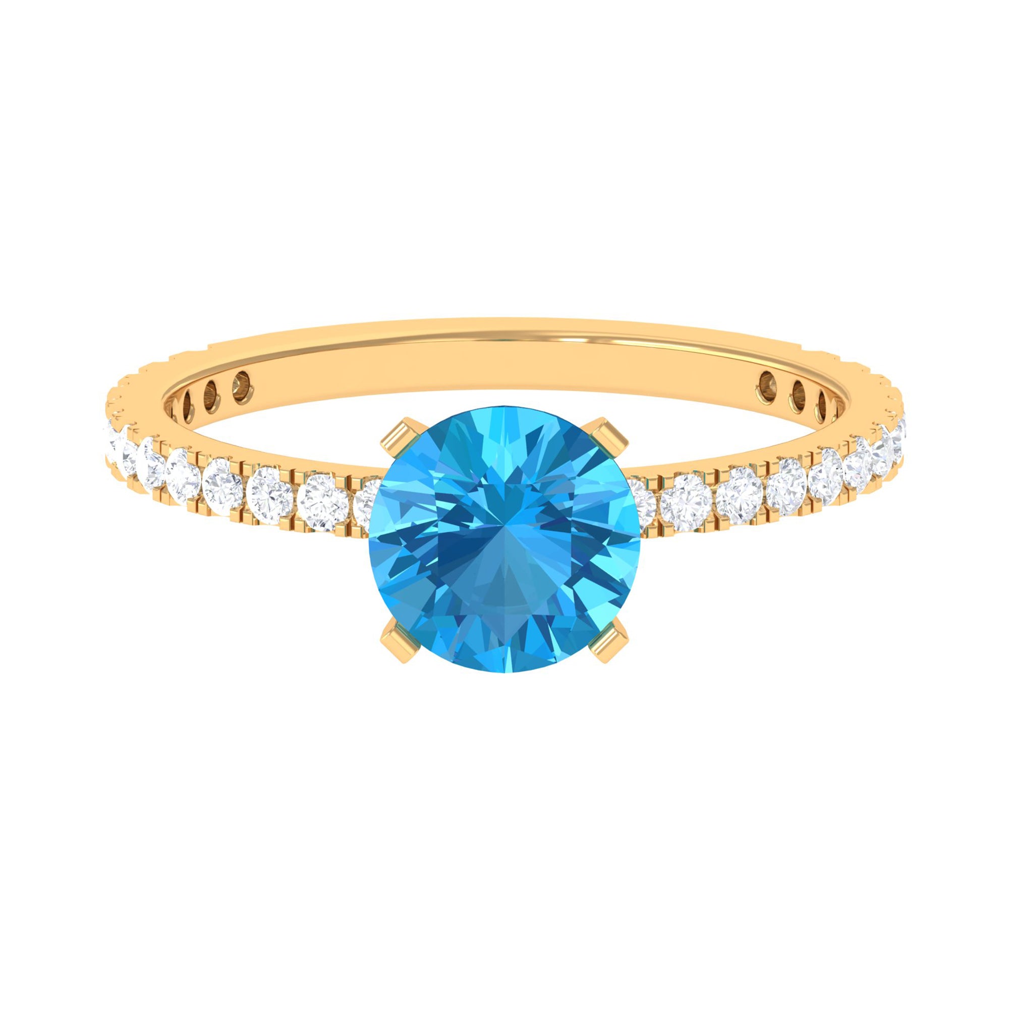 2.75 CT Swiss Blue Topaz Solitaire Ring with Diamond Side Stones Swiss Blue Topaz - ( AAA ) - Quality - Rosec Jewels