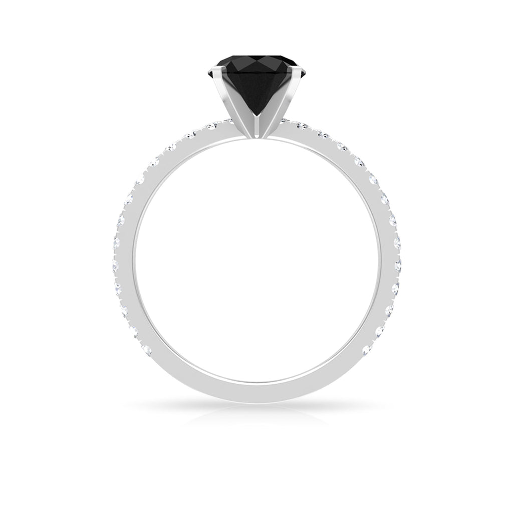2 CT Created Black Diamond Solitaire Ring with Side Stones Lab Created Black Diamond - ( AAAA ) - Quality - Rosec Jewels