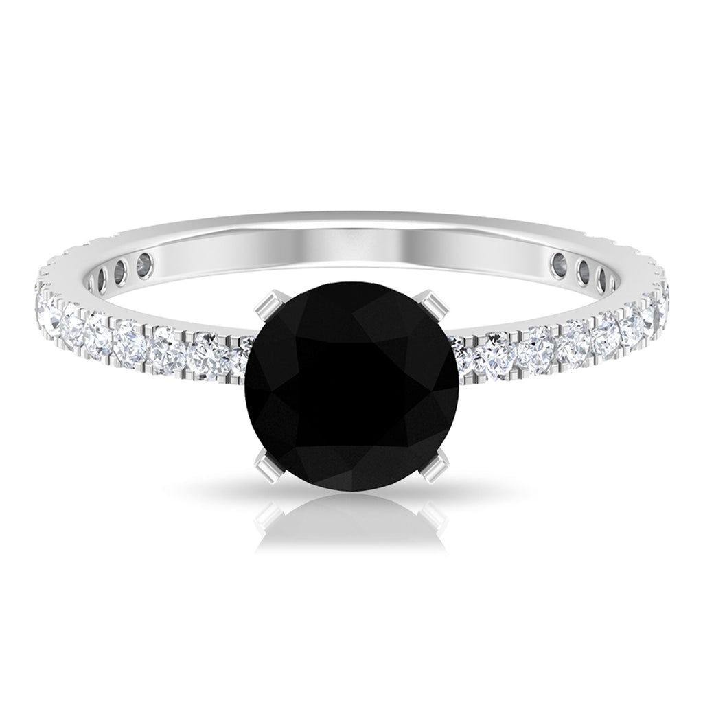 2 CT Created Black Diamond Solitaire Ring with Side Stones Lab Created Black Diamond - ( AAAA ) - Quality - Rosec Jewels