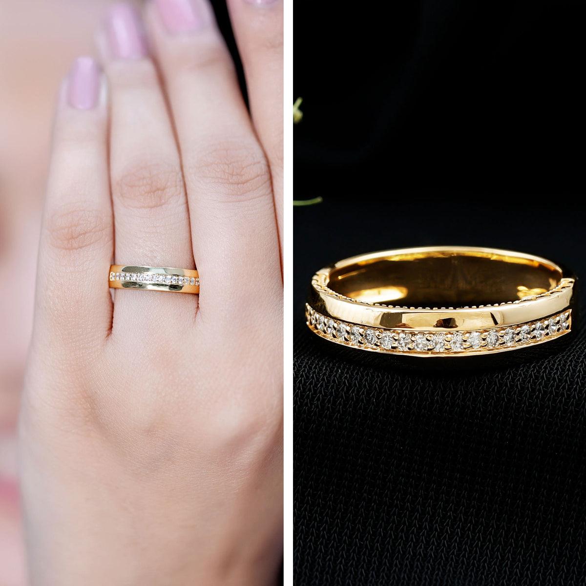 Certified Moissanite Classic Wedding Band Ring D-VS1 - Rosec Jewels
