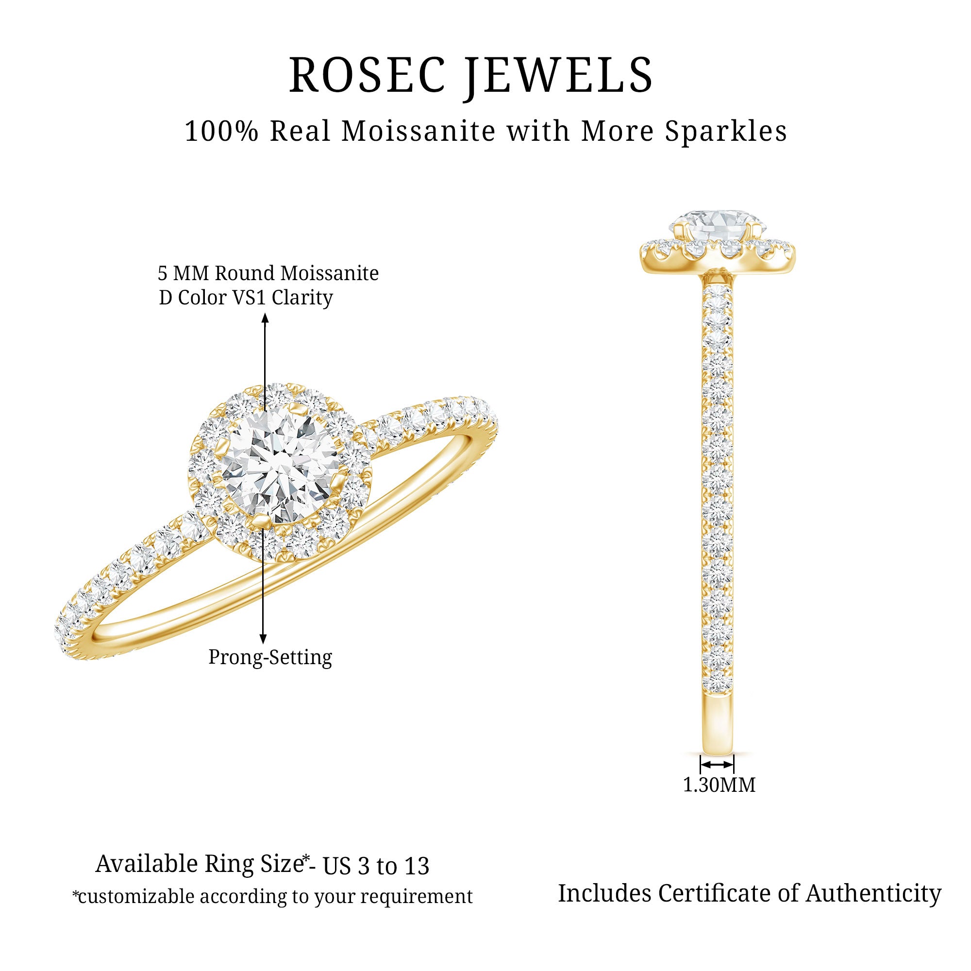 Certified Moissanite Promise Ring For Engagement D-VS1 - Rosec Jewels
