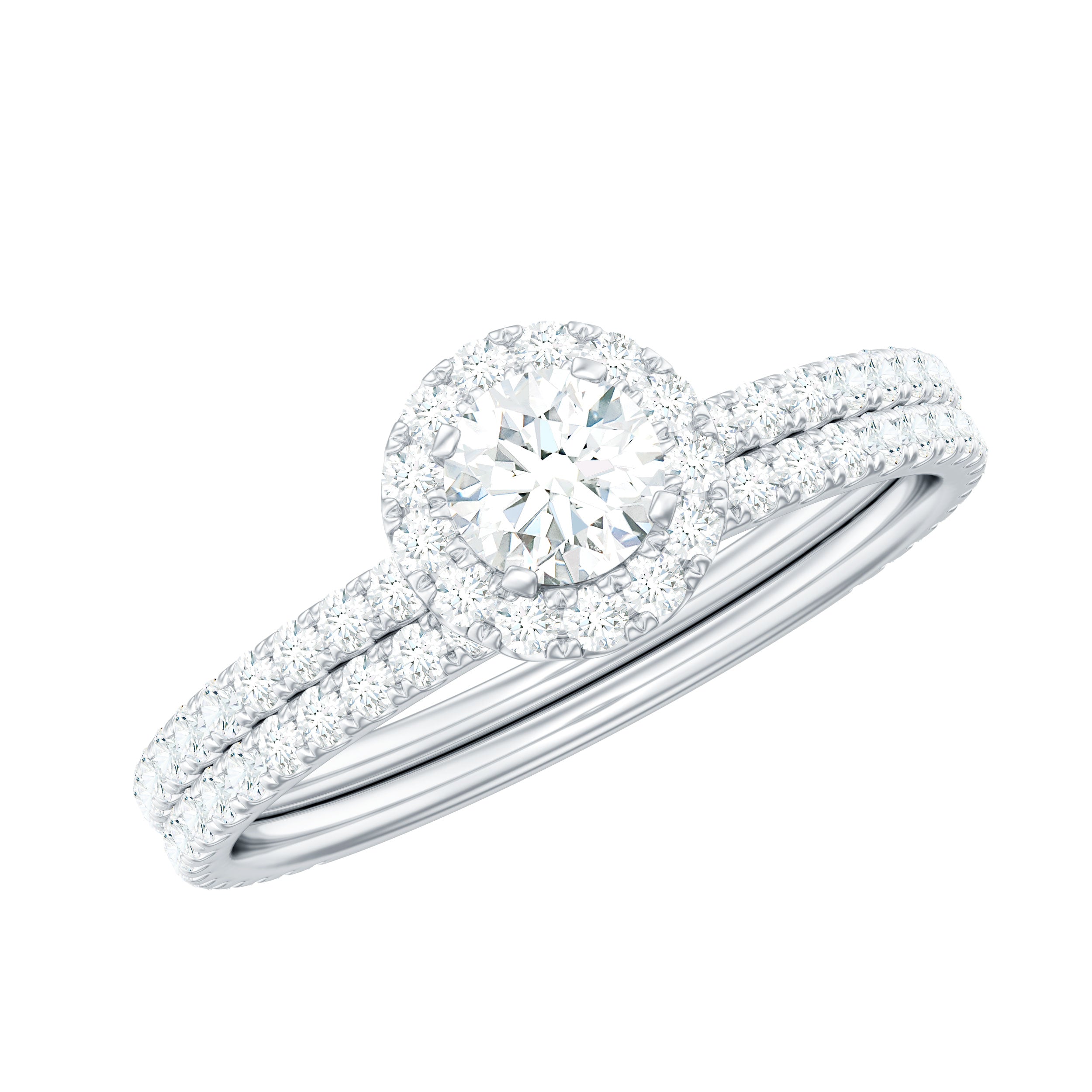 Certified Moissanite Halo Bridal Ring Set