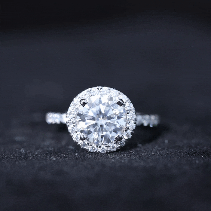 Round Moissanite Classic Halo Engagement Ring in Gold Moissanite - ( D-VS1 ) - Color and Clarity - Rosec Jewels