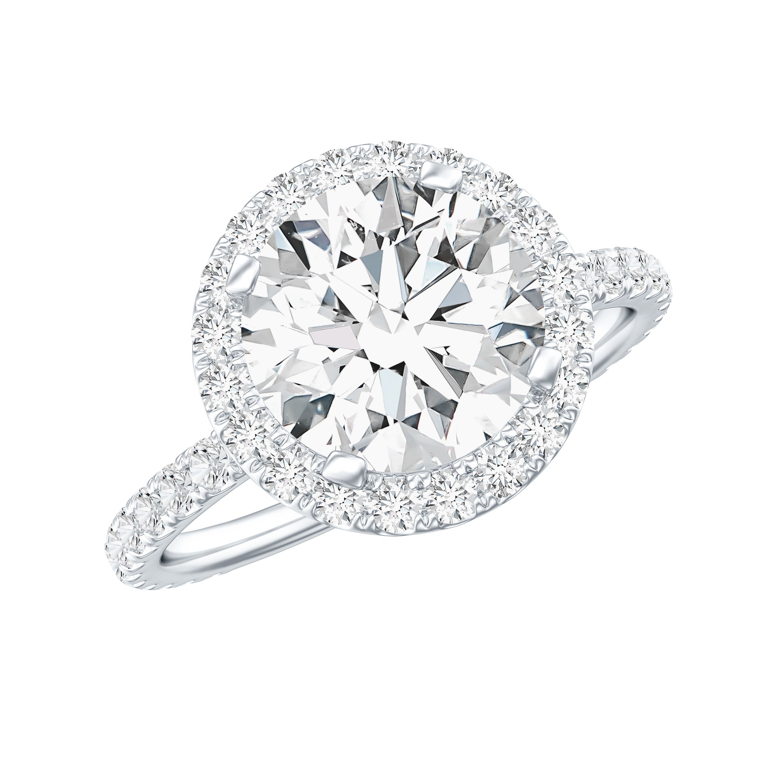 2 Carat Brilliant Cut Moissanite Classic Engagement Ring with Halo D-VS1 92.5 Sterling Silver - Rosec Jewels