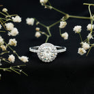 2 Carat Brilliant Cut Moissanite Classic Engagement Ring with Halo D-VS1 92.5 Sterling Silver - Rosec Jewels