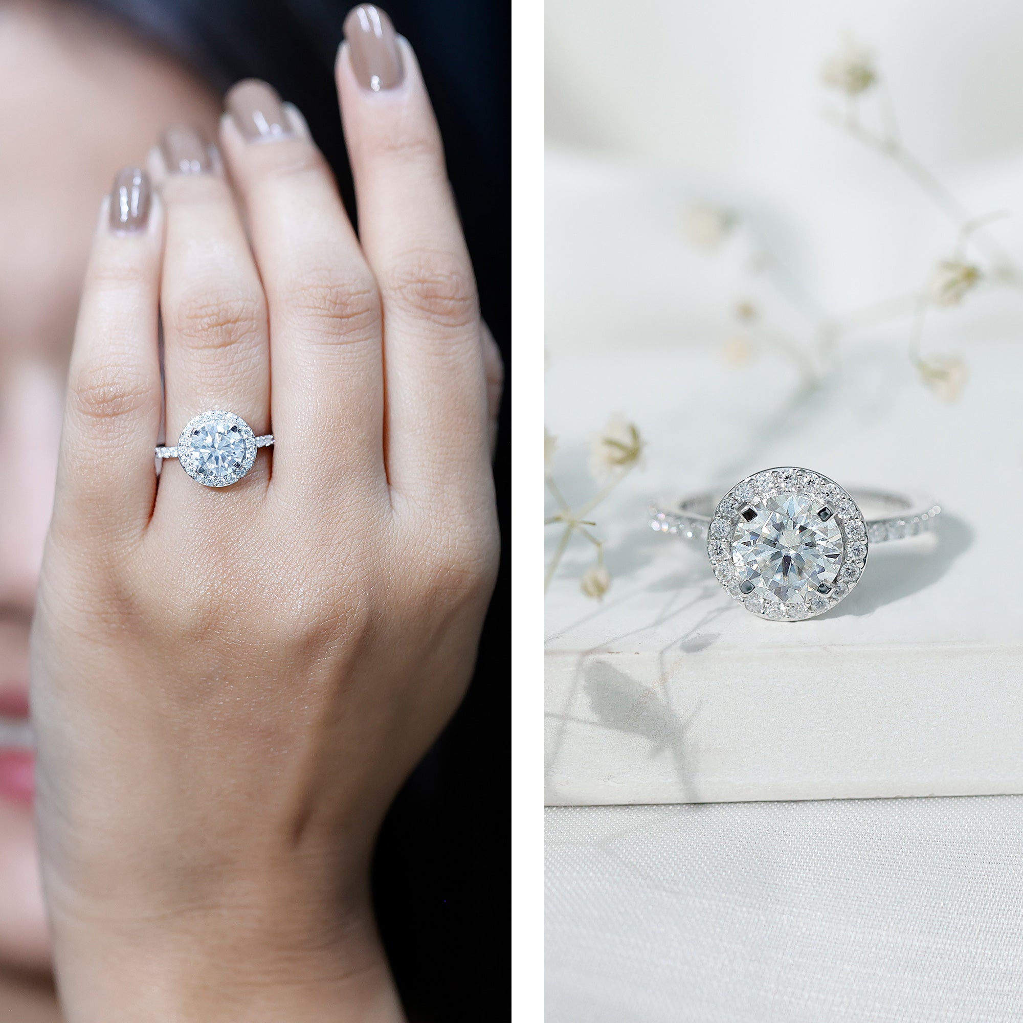 Rosec Jewels-Classic 8mm Moissanite Engagement Ring with Halo