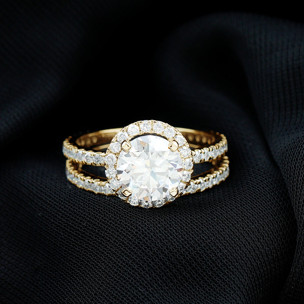 4 CT Elegant Moissanite Floating Halo Wedding Ring Set Moissanite - ( D-VS1 ) - Color and Clarity - Rosec Jewels