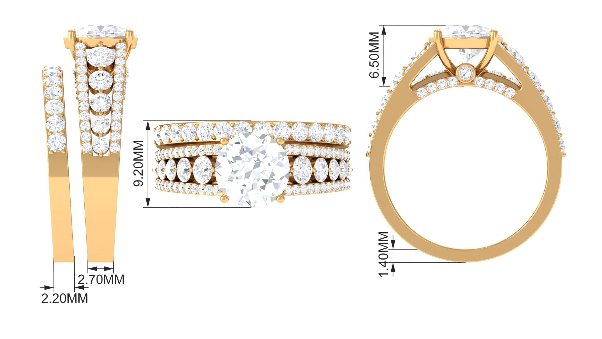 Zircon Designer Wedding Ring Set with Band AAAA - Rosec Jewels
