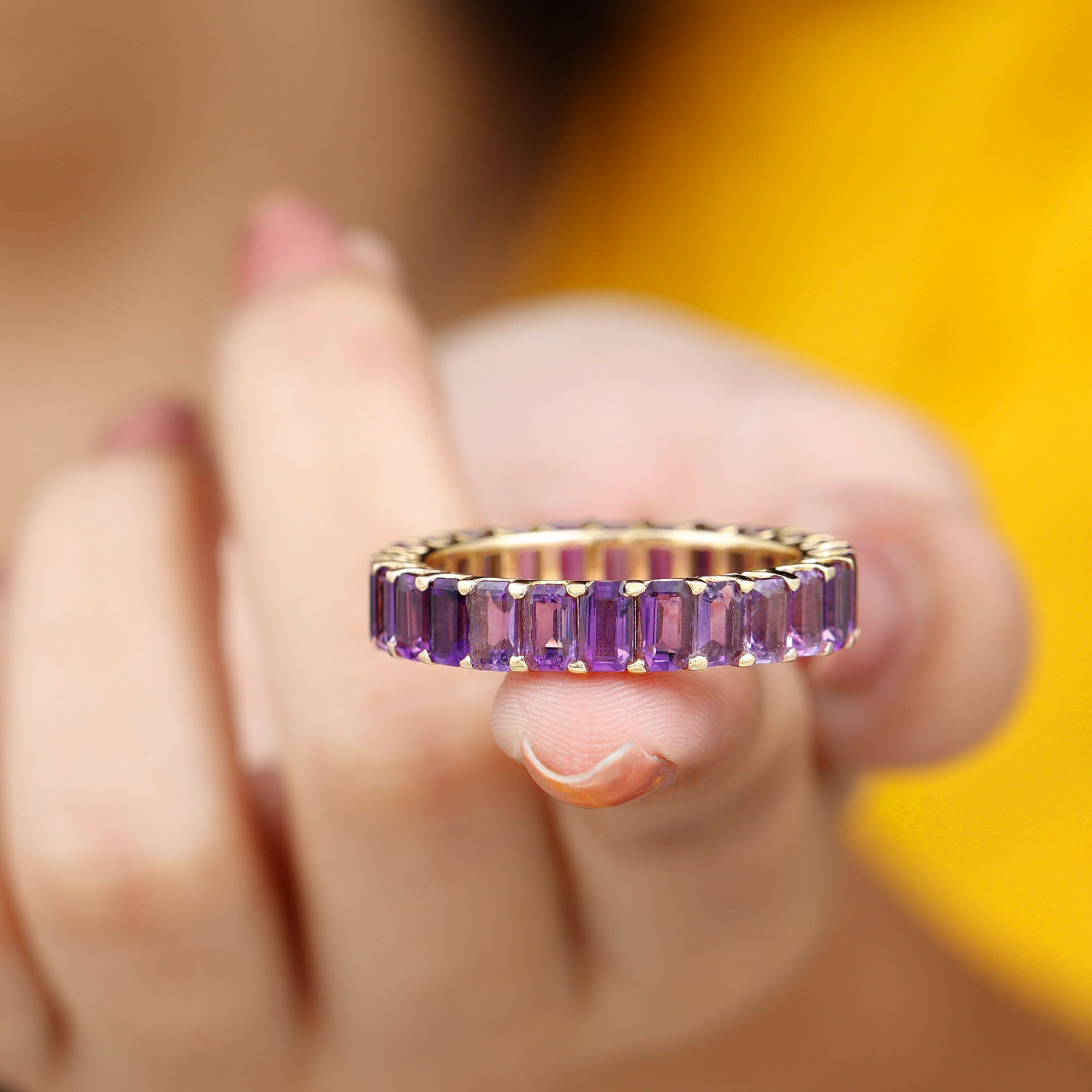 6.75 CT Octagon Cut Amethyst Eternity Ring in Gold Amethyst - ( AAA ) - Quality - Rosec Jewels