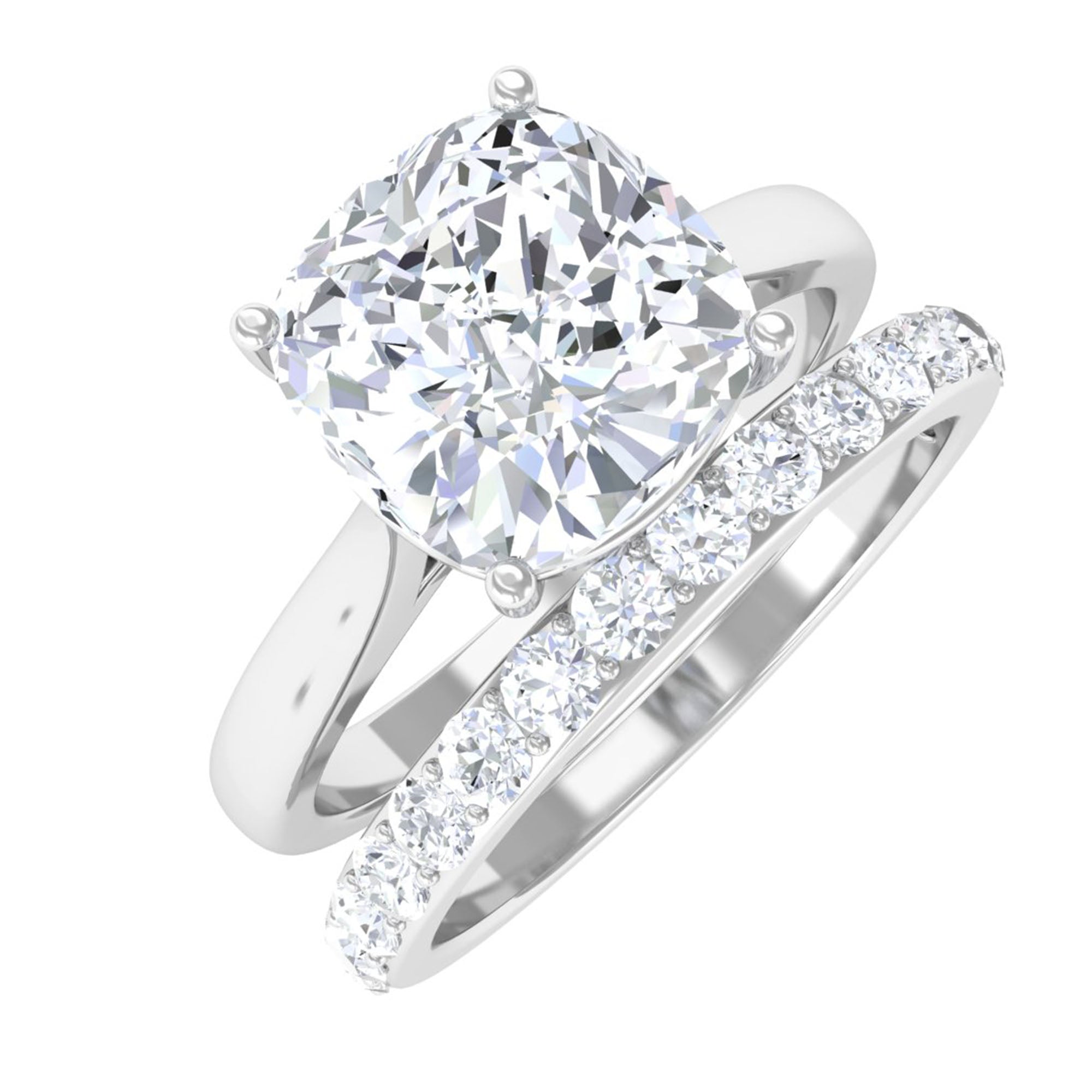 Cushion Cut Solitaire Moissanite Bridal Ring Set Moissanite - ( D-VS1 ) - Color and Clarity - Rosec Jewels