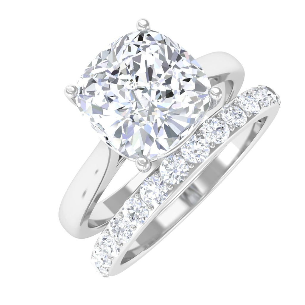 Rosec Jewels - Cushion Cut Solitaire Moissanite Bridal Ring Set