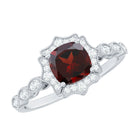 Rosec Jewels-Vintage Looking 8mm Garnet Cushion Cut Engagement Ring with Diamond