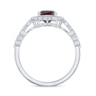 Rosec Jewels-Vintage Looking 8mm Garnet Cushion Cut Engagement Ring with Diamond